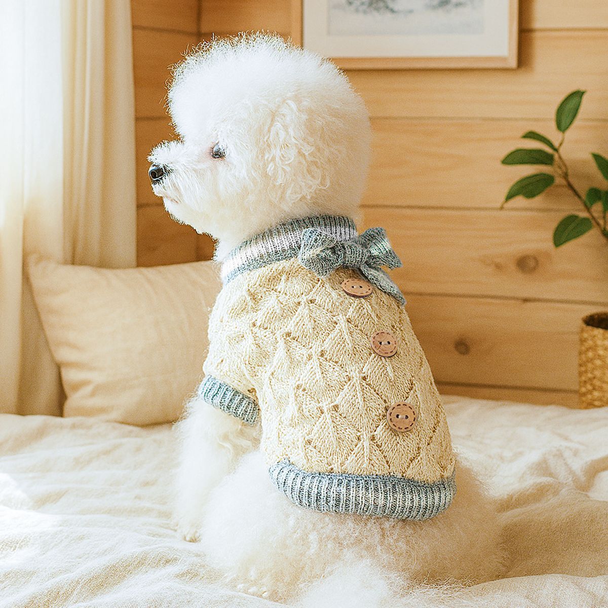 ダイヤチェックリボンニット