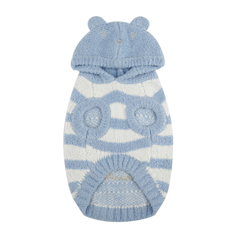 フード付きボーダー柄ノースリーブニット