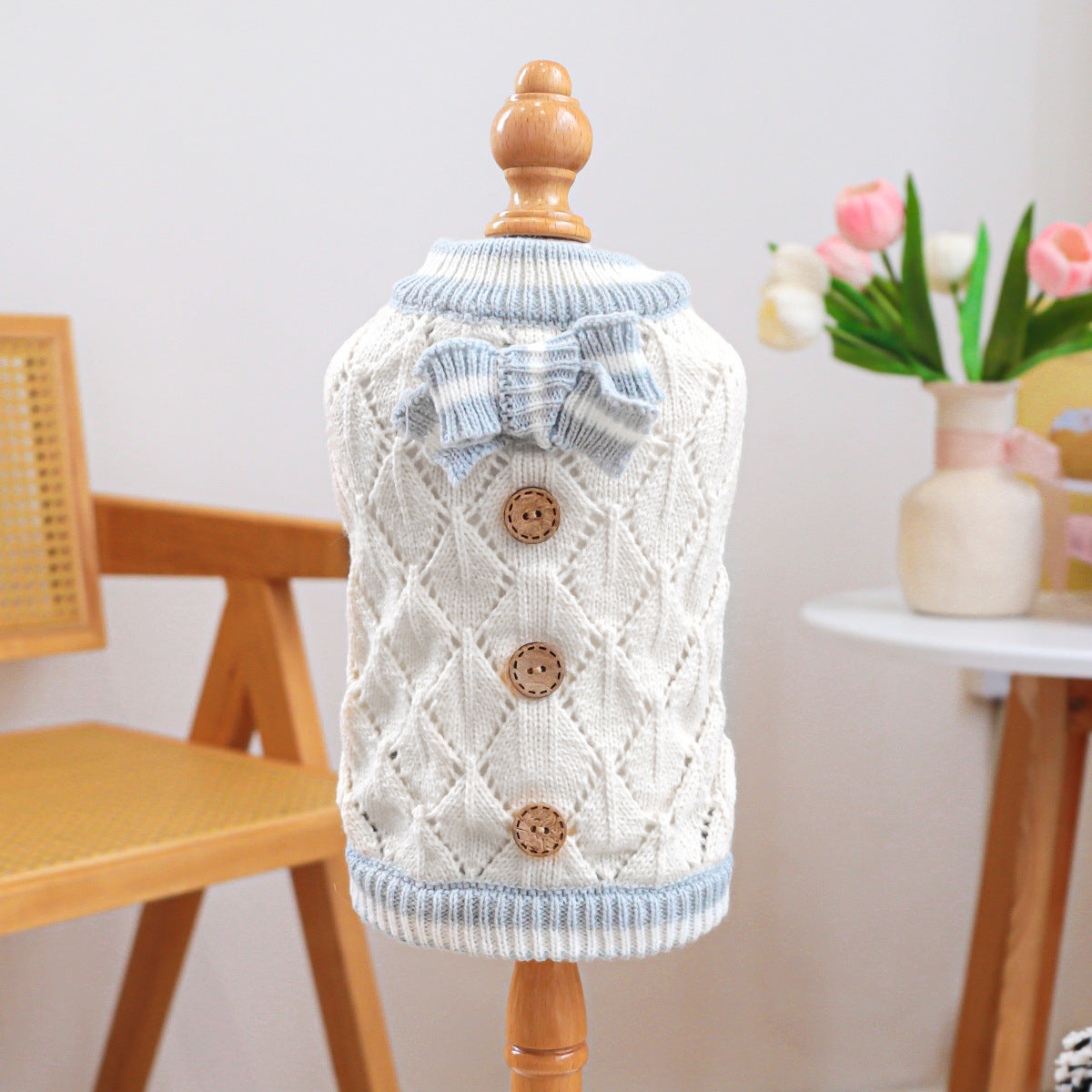 ダイヤチェックリボンニット