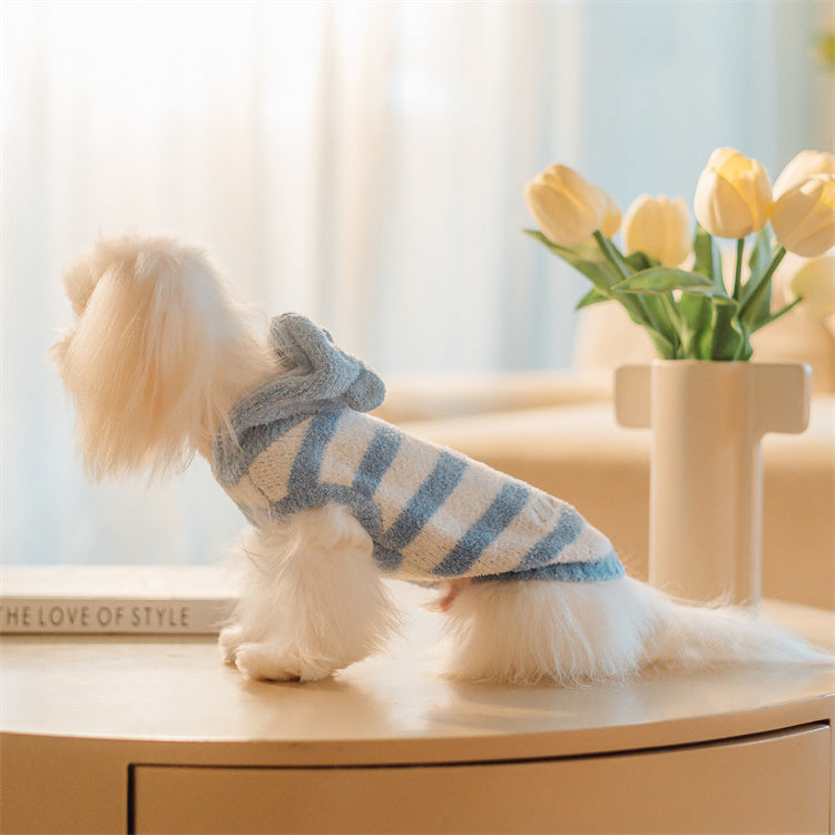 フード付きボーダー柄ノースリーブニット