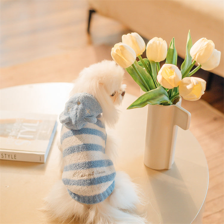 フード付きボーダー柄ノースリーブニット