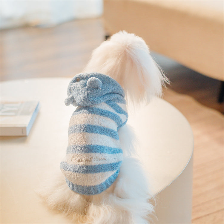 フード付きボーダー柄ノースリーブニット