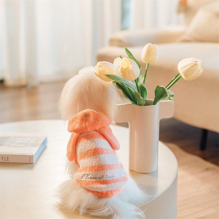 フード付きボーダー柄ノースリーブニット