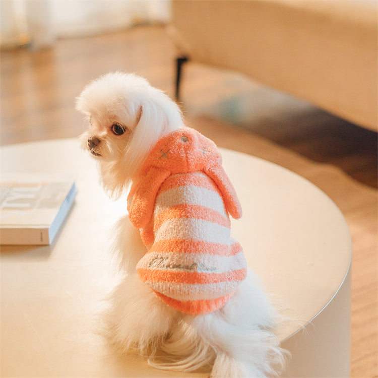 フード付きボーダー柄ノースリーブニット