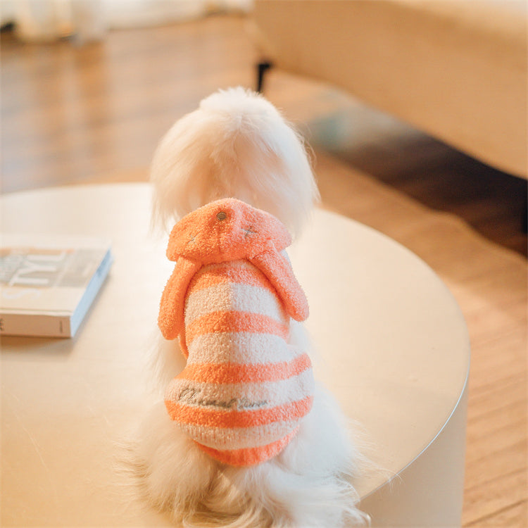 フード付きボーダー柄ノースリーブニット