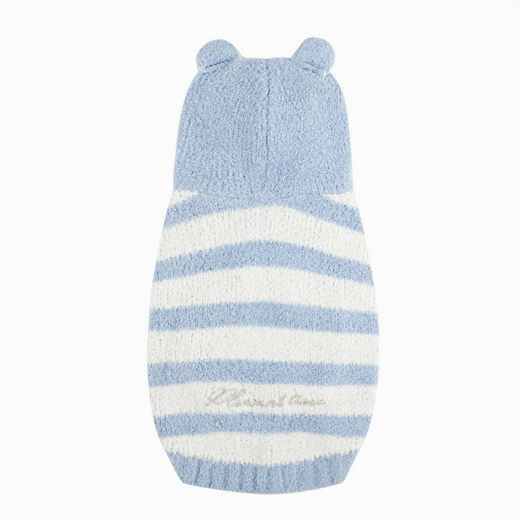 フード付きボーダー柄ノースリーブニット